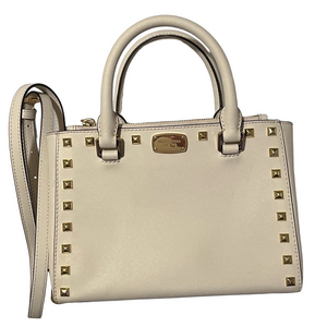 Michael Kors Keenan Studded Ecru Cream SMALL Leather Satchel Gold Studs